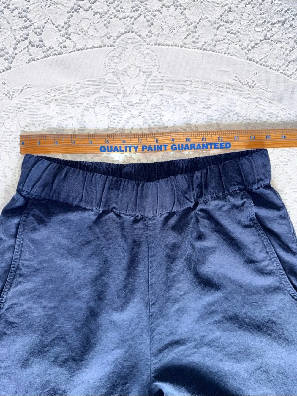 Banana Republic High-Rise Wide-Leg Embroidered Boho Tencel Linen Pants Navy M